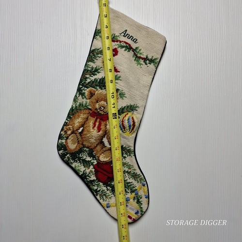 Lands' End Needlepoint Christmas Stocking "Anna", Christmas Tree & Teddy Bear - Picture 6 of 8
