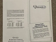 Daimler Car Range December 1979 Models Sales Price List Brochure