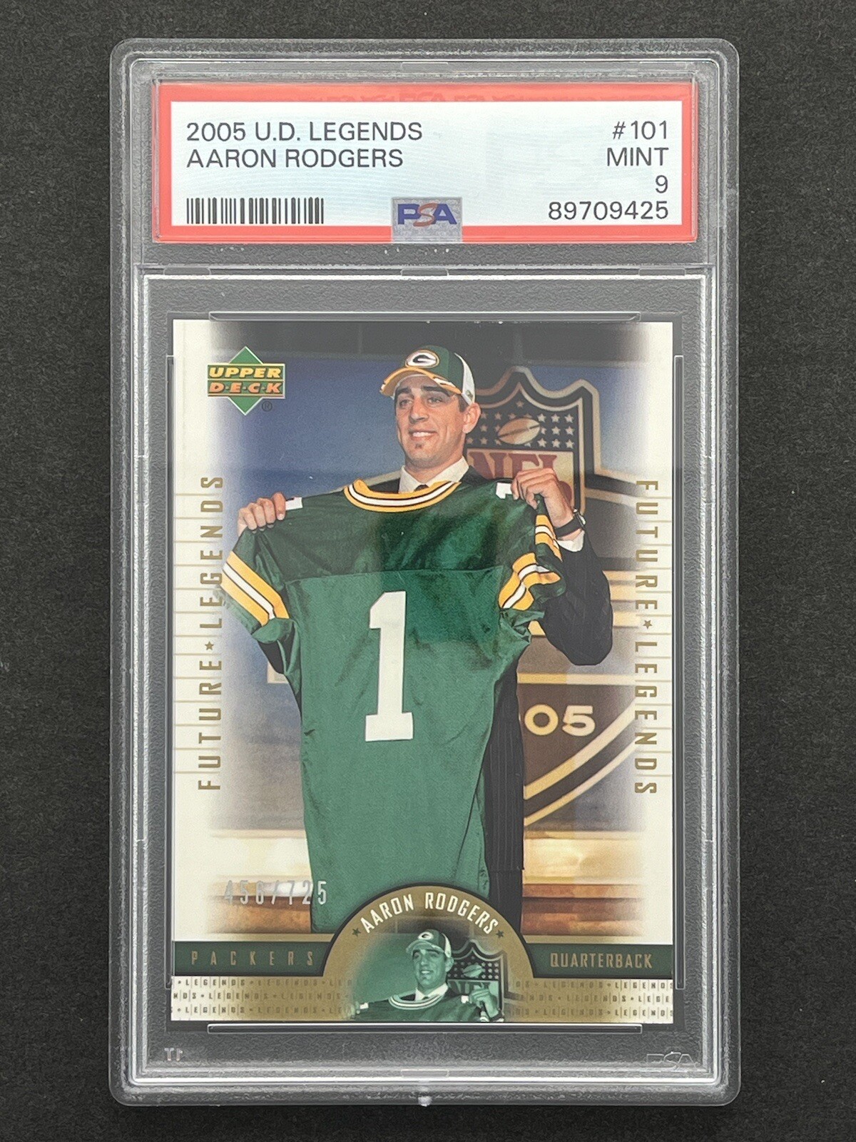 2005 Upper Deck Legends Aaron Rodgers /725 #101 Rookie RC Packers Jets MVP PSA 9