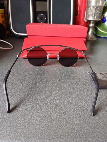 Karen Wazen Sonnenbrille rund Damen grau schwarze Gläser industrielles Gestell NEU  - Bild 6 von 6