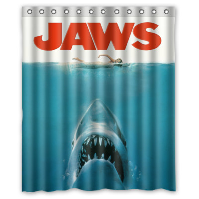 Hot New Jaws Shark Movie Poster Custom Print Polyester Waterproof Shower Curtain