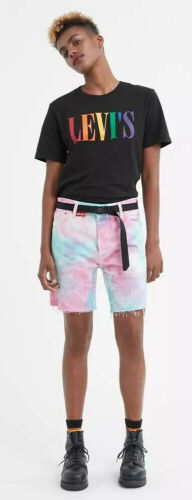 Levi's 501 '93 Premium PRIDE Tie-Dye Raw Hem Denim Shorts (Size 32) NWT MSRP $70 - Picture 2 of 12