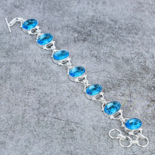 Blue Topaz Gemstone Bracelet December Birthstone Bracelet Elegant Bracelet Gift - Picture 2 of 4