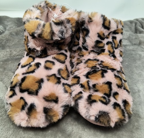 Cat & Jack Pink Dallas Leopard Bootie Plush Slippers Girls XL 11-12 Pull On NEW - Picture 2 of 8