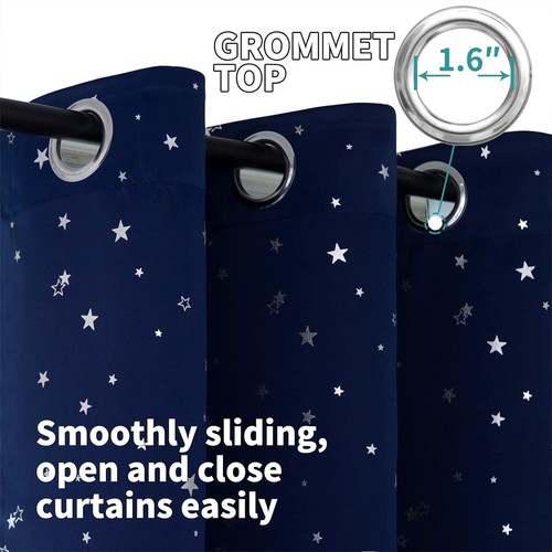 Navy Star Blackout Curtains For Kid's Bedroom - Grommet Thermal Insulated - Picture 4 of 8