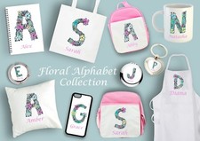  Personalised Gift floral initial alphabet letter mug bag cushion  gift for her 