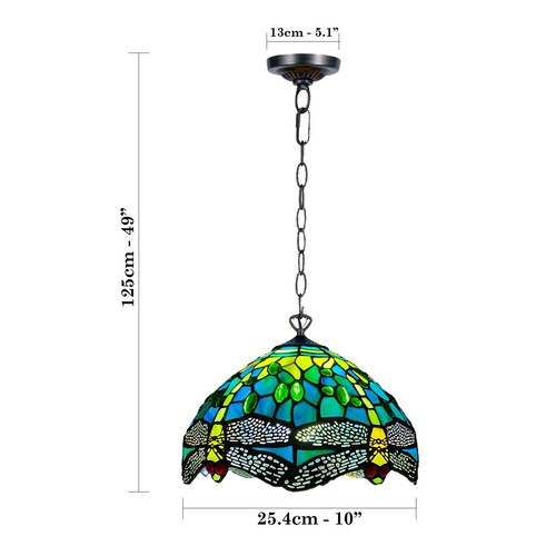Paar 2 Tiffany Hängelampe 10 Zoll grün Libelle Stil Buntglasschirm - Bild 13 von 19