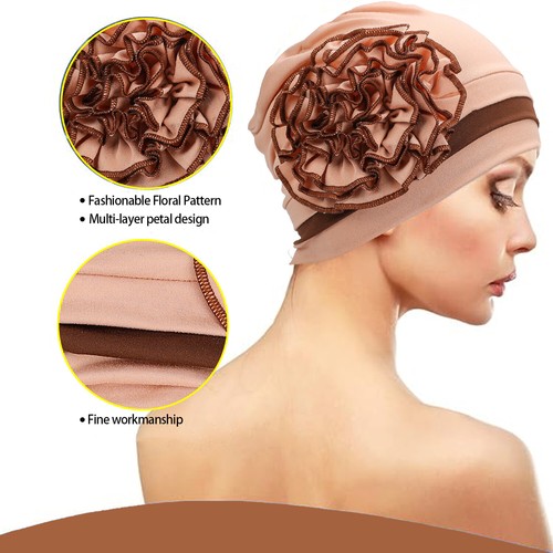 New Versatile Hat Women Larger Flower Bottom Hat Muslim Lady Two Tone Wrap Cap - Bild 12 von 23