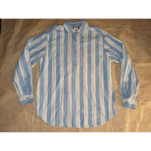 The Territory Ahead Men's Blue Striped Long Sleeve Shirt Size XL Half Button - Picture 2 of 6