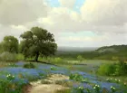 Landscape with Texas Bluebonnets Oil Painting Giclee Art Printed on canvas L2069