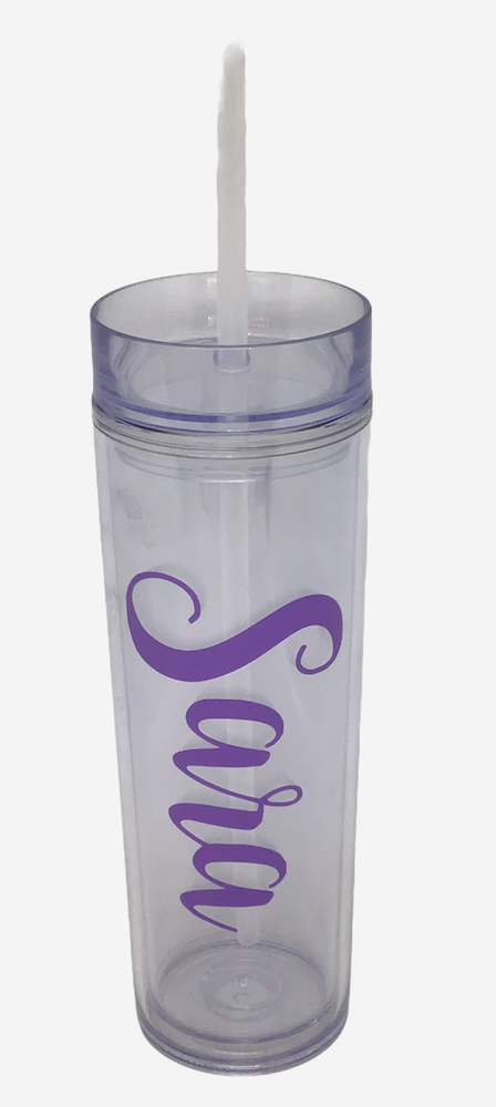 Personalized Purple Straw Tumbler with Clear SARA Design for Travel or Teacher Gift