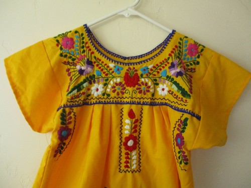 Mexico Embroidery dress yellow floral Kids M Child clothing - Picture 4 of 5