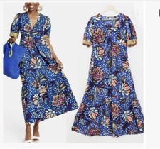 NWT Tabitha Brown Target Blue Polka Dot Floral Puff Sleeve Maxi Dress - 0
