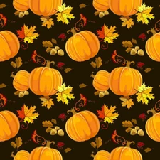 Fall Autumn Thanksgiving Fabric Pumpkins and Leaves on Black by the yard