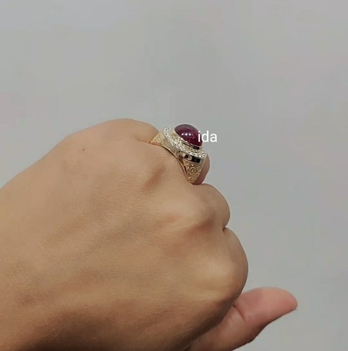 Men's Jewelry Cabochon Lab Grown Ruby 10k Yellow Gold Wedding Gift Men's Gift - Picture 3 of 3