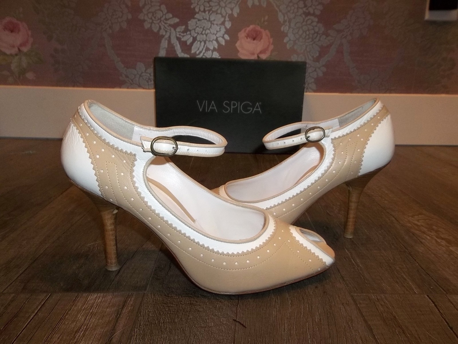 VIA SPIGA Ladies Mary Jane Pump SPECTATOR Heels Peep Toe Leather shoes 8.5 240 VIA SPIGA Ladies Mary Jane Pump SPECTATOR Heels Heels Heels Peep Toe Leather shoes 8.5 240 47e6d8