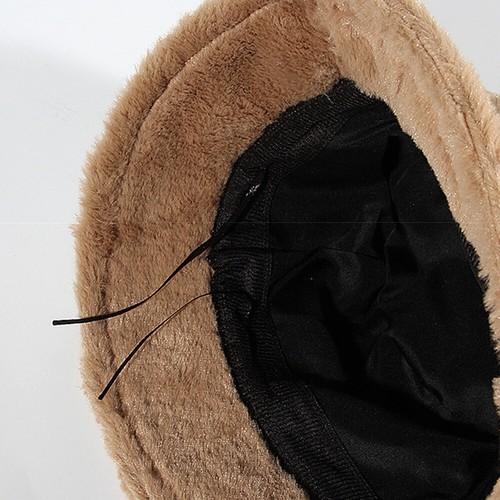 Plush Fluffy Bucket Hat Women Warm Lining Winter Faux Fur Cozy Wide Brim Winter - Picture 7 of 21