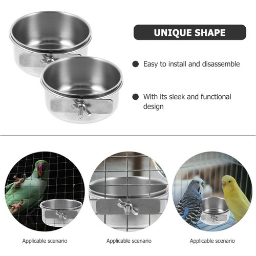 2Pcs Parrot Food Water Bowls Bird Feeding Dish Stainless Steel Pet Hanging Bowl - Picture 8 of 12