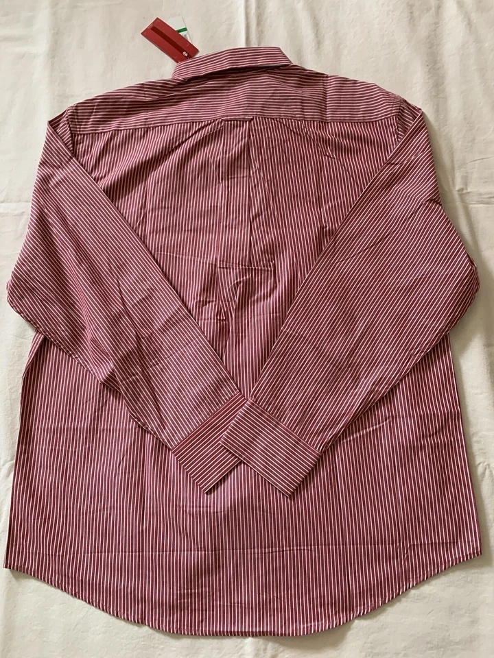 IZOD Dress Shirt Men's Size L Maroon/White Stripe Button Down Long Sleeve - Изображение 3 из 3