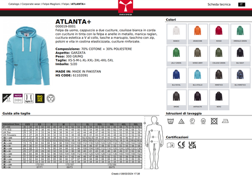 PAYPER ATLANTA FELPA da Uomo in Cotone con Cappuccio e Marsupio da Lavoro Sport - Picture 2 of 23