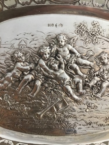 800 Silber Schale Rosenblüten Putten Halbmond und Krone 166 Gramm Silver Antik - Bild 6 von 13