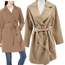Ladies Khaki Tan Double Breasted Water Resistant Rain Trench Coat M Nwt