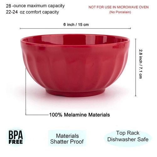 Melamine Snack Bowls with Lids - 28 oz/6 inch 100% Melamine Cereal/Salad Bowl... - Picture 2 of 4