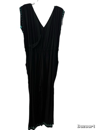Soft Surroundings Size PXL Baja Black Jumpsuit Sleeveless Embroidered Tassels - Picture 3 of 4