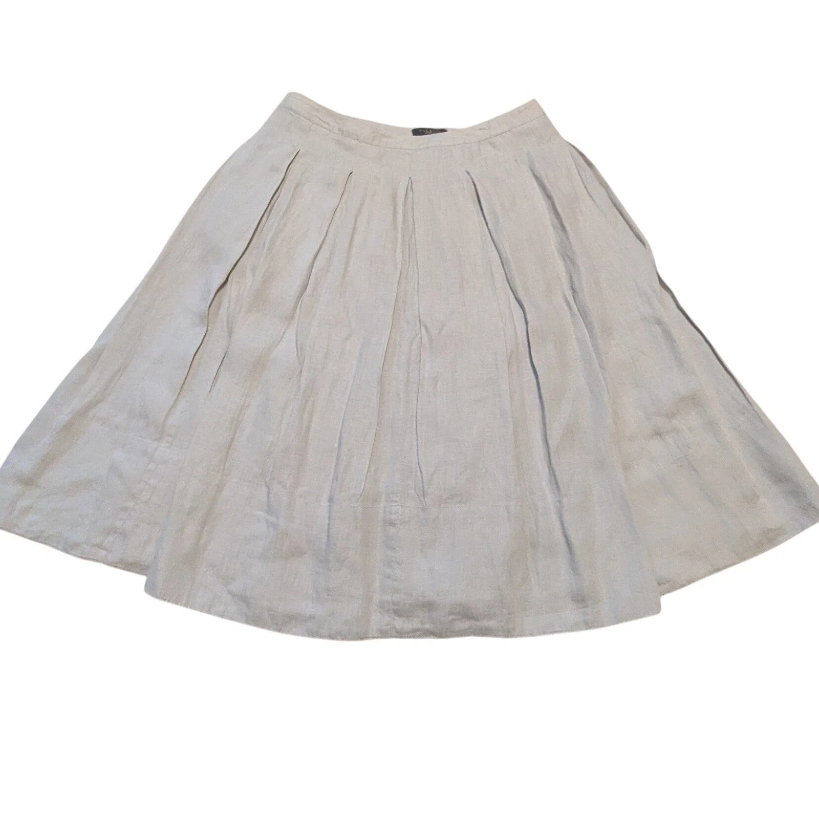 Talbots Linen Skirt Sz 12 Gray Pleated A-Line Cotton Lined Coastal Midi Beach