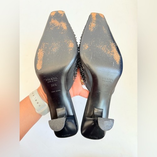 Prada Vintage Black Satin Leather Sequin Embellished slip on mule pumps EU 39.5 - Picture 8 of 10