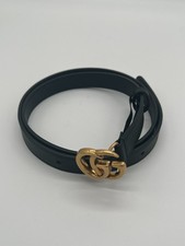 Gucci Women Leather 3/4 Thin Black Golden GG Marmont Belt 409417 SIZE 34/85