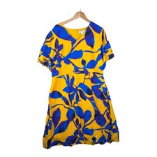Liz Claiborne Leaf/Floral Print Short Sleeve Dress size 18 Marigold/Blue