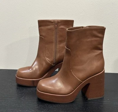 Wild Pair Womens 7.5M Cognac Brown Stella Platform High Heel Booties NEW READ - Image 1 of 4