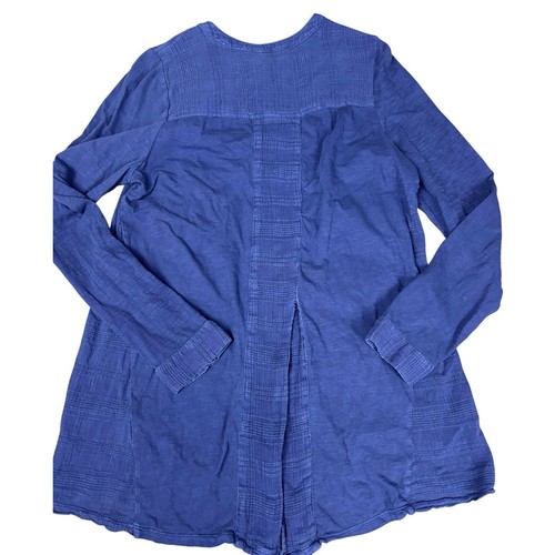Weiche Umrandung bestickt marine Tunika Top M Knopfleiste Langarm Boho - Bild 7 von 8
