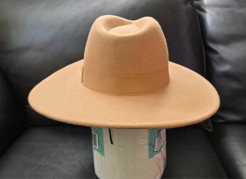 Vegan Felt Fedora Hat Beige Camel One Size Suede Boho Rancher - Picture 4 of 7