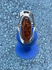 Vintage Large Amber 925 Sterling Silver 11.2g Ring Size 7.25 Mexico DDD