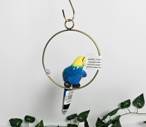 Ceramic Hanging Macaw Parrot On Metal Ring Perch - Picture 4 of 6
