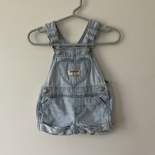 Girls Osh Kosh Denim Overall Shorts 3m Light Wash Heart Pocket