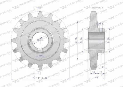 Sprocket Z-16 1\" fi-40 Waryński W-2218050200 1pc - Picture 5 of 6