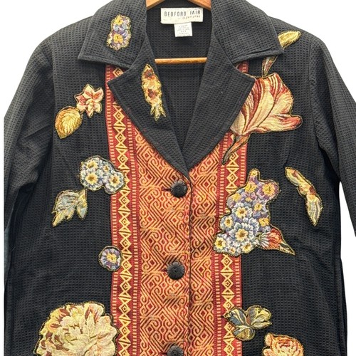 Bedford Fair Vintage Blazer Jacke gesteppt bestickt Blumen schwarz Damen XS - Bild 3 von 6