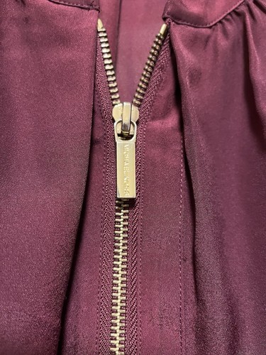 Michael Kors Womens Solid Burgundy Blouse W/ Gold Zipper Size Large - Picture 2 of 8