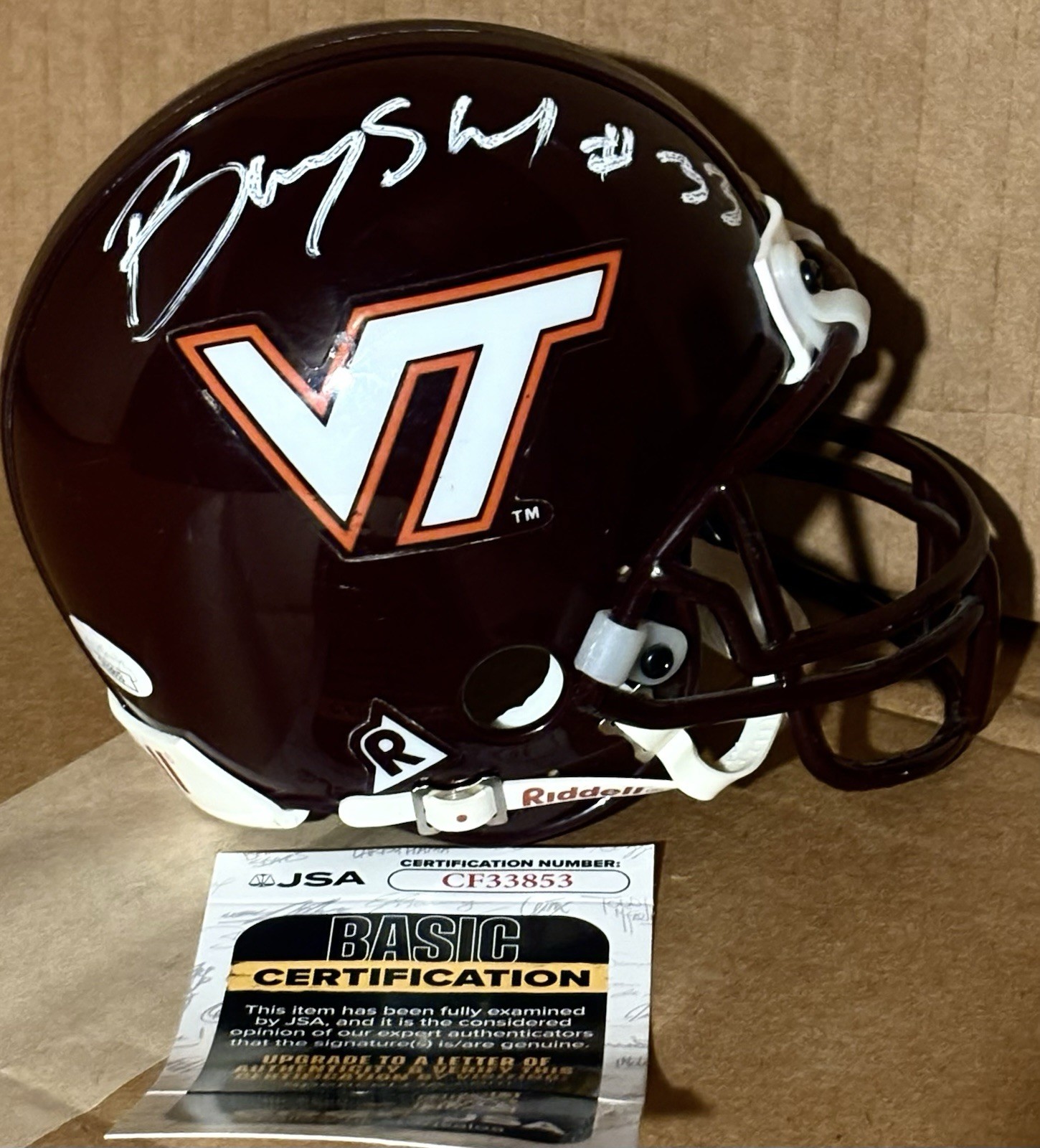 BHAYSHUL TUTEN SIGNED Hokies Mini Helmet JSA COA Virginia Tech JAGUARS B 