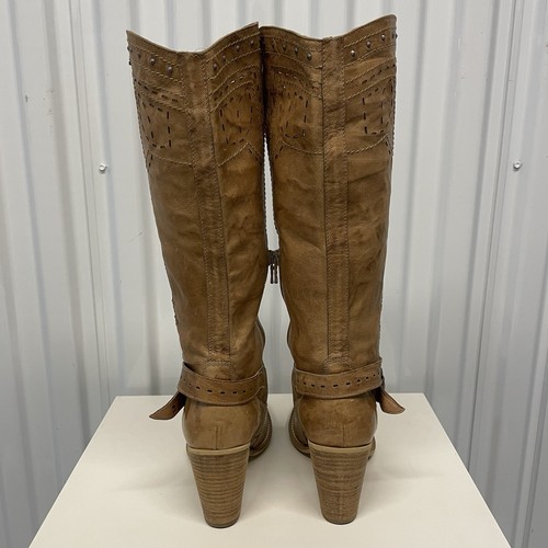 Nero Giardini Tan Distressed Leather Studded Cutout Western Boots Women’s EU 38 - Picture 11 of 21