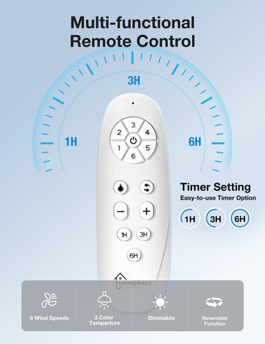 52 Inch Indoor Ceiling Fans with Lights and Remote Control, 6 Speeds Slient R... - Picture 8 of 9