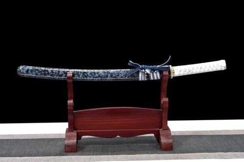 Handgefertigtes Japanisches Wakizashi aus T10-Stahl, tonvergütet, mit Marmor-Say - Picture 6 of 13