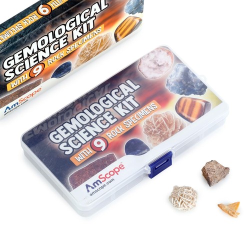 AmScope 9 piezas Kit de Ciencia Gemológica-Fósiles-Rocas-Piedras Preciosas-Cristales+Caja de Exhibición - Imagen 4 de 5