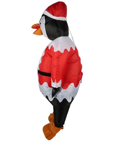 Unisex Santa Suit Penguin Inflatable Red and White Costume, Funny Holiday Outfit - Picture 5 of 12