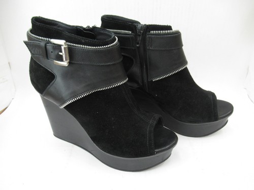 Diesel Wedge Platform Booties UK 6 Black Suede Open Toe Zip Ankle Boots - Picture 12 of 24