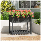 Planter Grey Solid Pinewood Deep Raised Garden Box with Shelf wide 82.5x54x81 cm