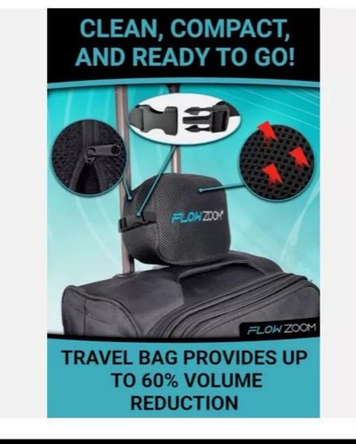 Flow Zoom  Comfy Memory Foam Travel Neck Pillow  Adjustable Airplane Pillow Grey - Picture 3 of 8